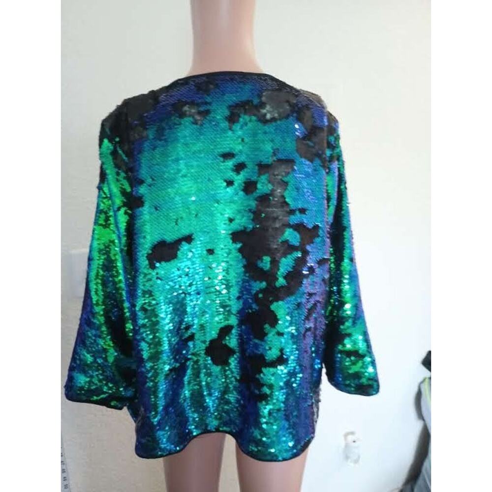 Stella Green Blue Sequin Open Front Jacket Size L W011 - Picture 7 of 9